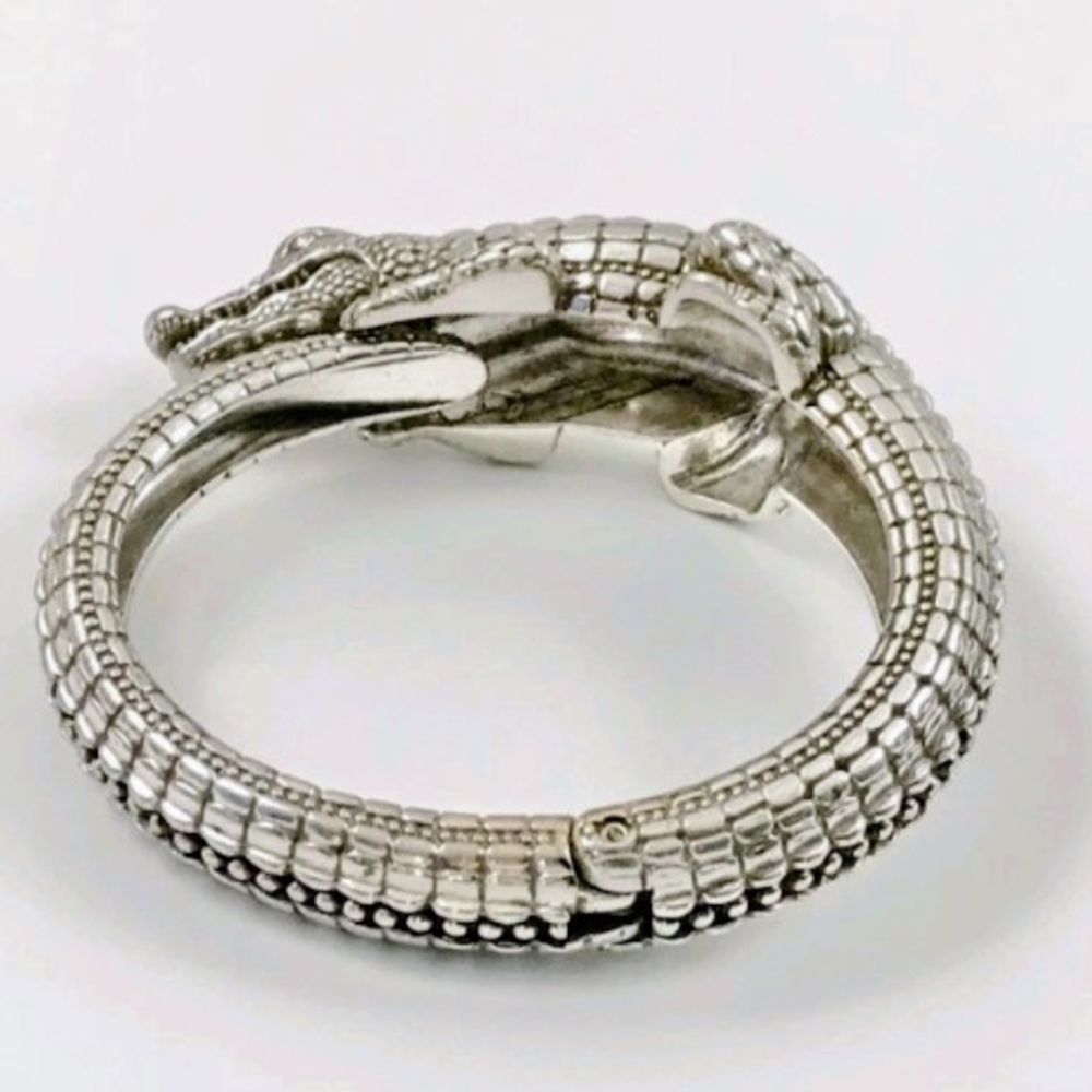 Brighton Later Gator Swarovski Crystal Silver Alligator Hinged Bangle Bracelet - Picture 4 of 16